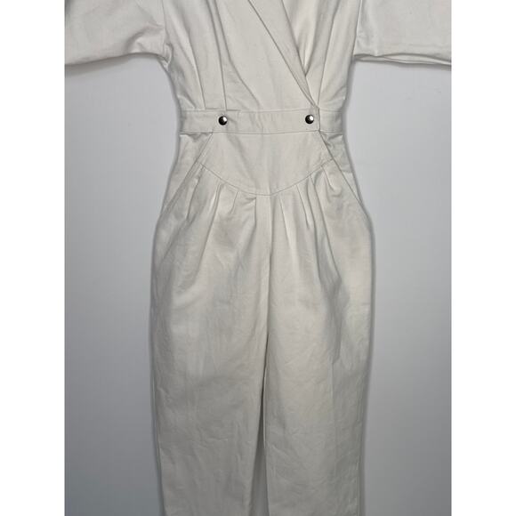 Vintage Venezia Sportswear White Denim Jumpsuit 80s Power Suit Cinched Waist XXS - Picture 6 of 16